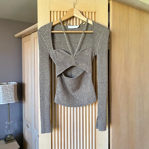 Jonathan Simkhai Alexia Knit Long Sleeve Top sweater dune chocolate tan - Picture 4 of 11